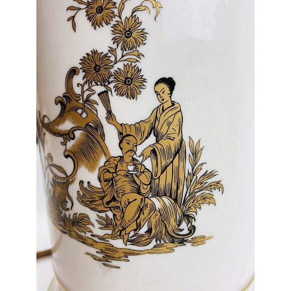 Vintage Chinese Asian Porcelain Jar Table Lamp Gold Gilt Image Female Male WORKS - Picture 5 of 12